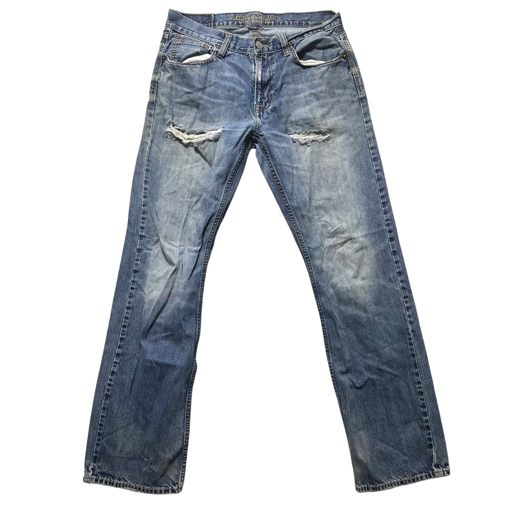 American Eagle Outfitters Mens Original Boot Jeans Light Wash Distressed 32x34